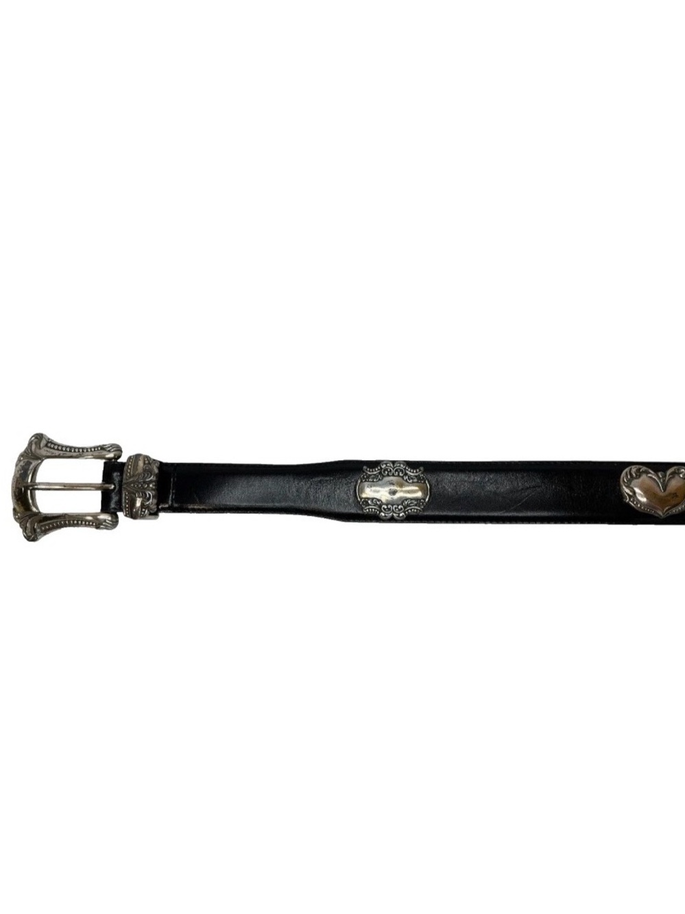 Fossil Genuine Leather Black Belt Heart Rectangle Concho Silver Medallion BT7713 - Picture 5 of 11